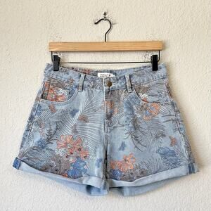 MOLLY BRACKEN Jean Shorts Blue Floral Butterfly Denim High Rise Bohemian